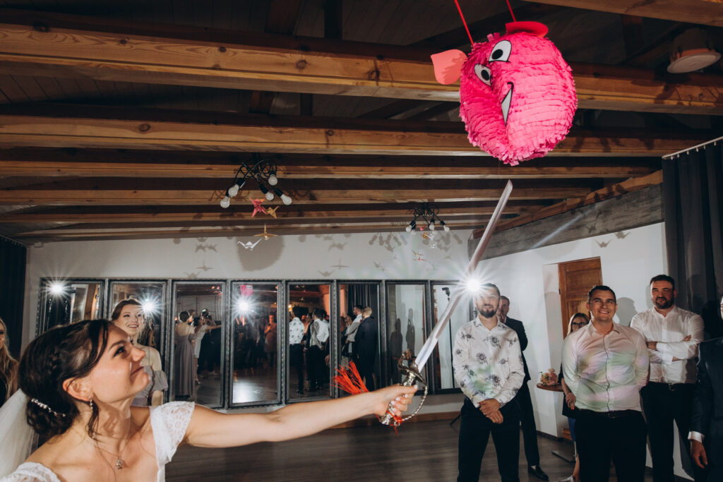 Piñata game at a wedding reception